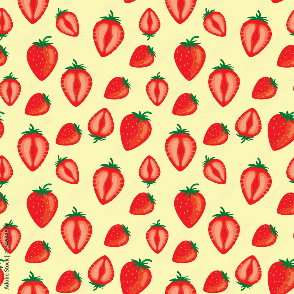 strawberry fruits seamless pattern with yellow background color strawberry fruits seamless pattern with yellow background color