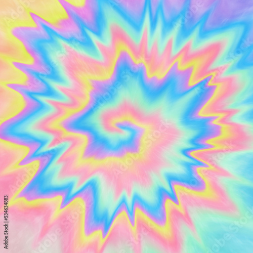 Tie dye pattern abstract background, Fashionable Pastel Textile Watercolour. Rainbow Artistic Circle. Tiedye Swirl. Vibrant Spiral Texture. Magic Fantasy Dirty Painting. Pink, yellow, blue
