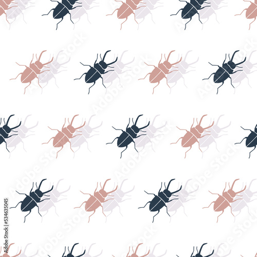 Exotic Abstract Stag Beetles Insect Vector Graphic Art Seamless Pattern © F-lin