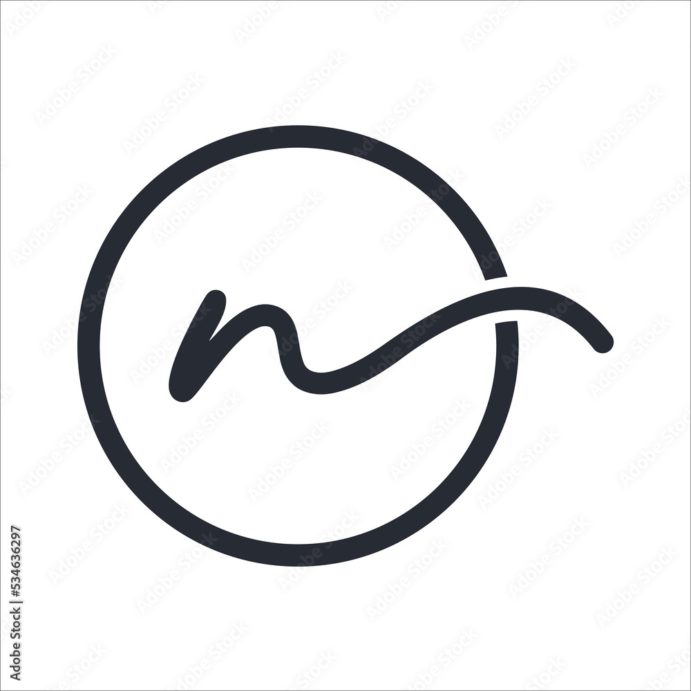 Handwritten Signature Logo for Initial N with circle frame Handwritten Signature Logo for Initial N with circle frame