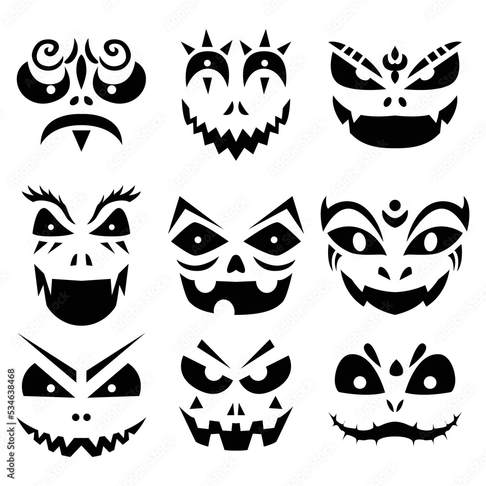 Halloween pumpkin faces eyes smile october design vector illustration