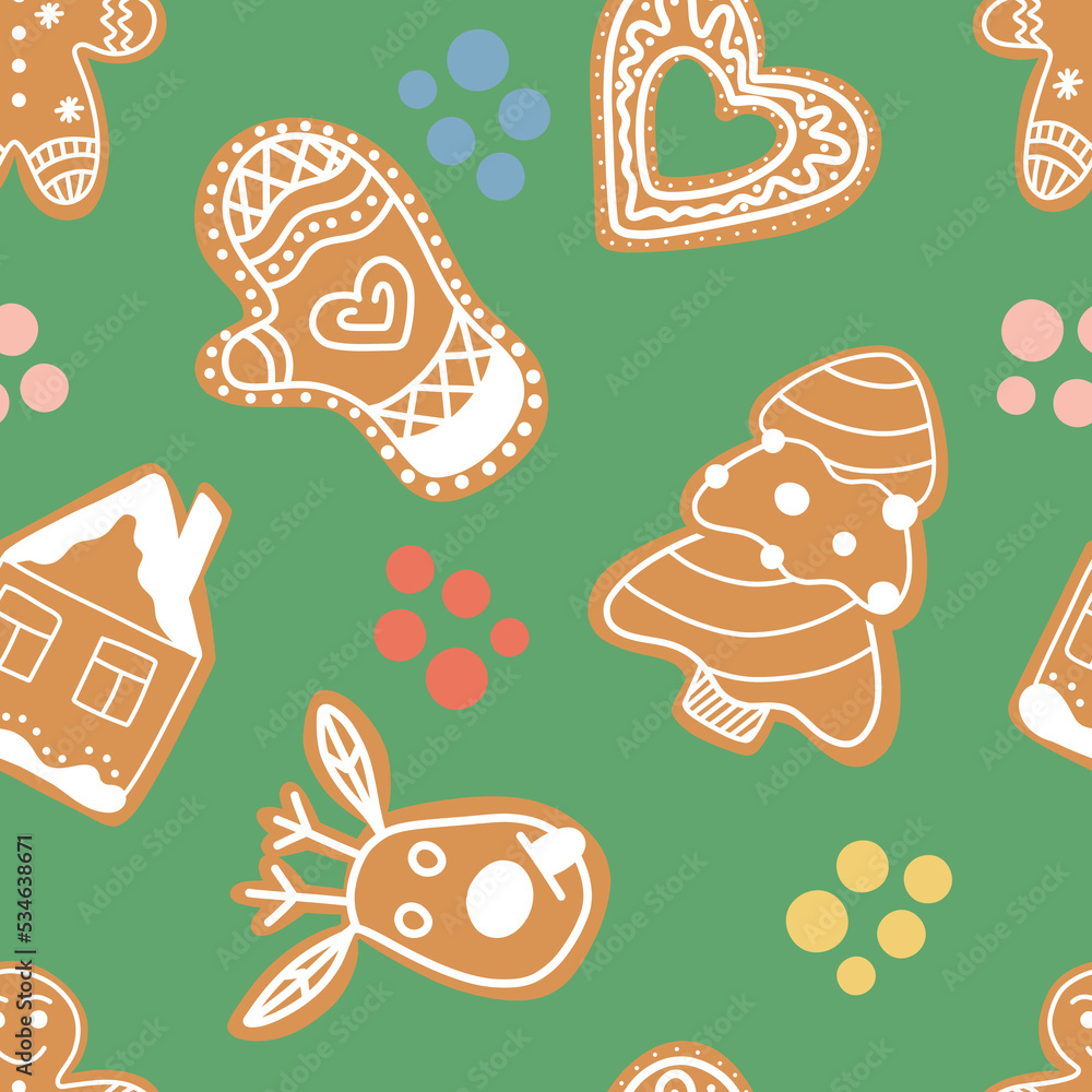 seamless endless vector pattern of Christmas gingerbread.