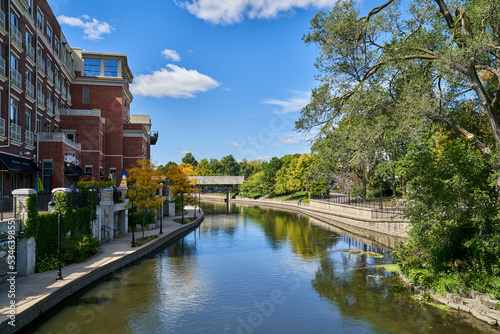 Naperville Riverwalk; Crown Jewel of Naperville; River in downtown Naperville Illinois
