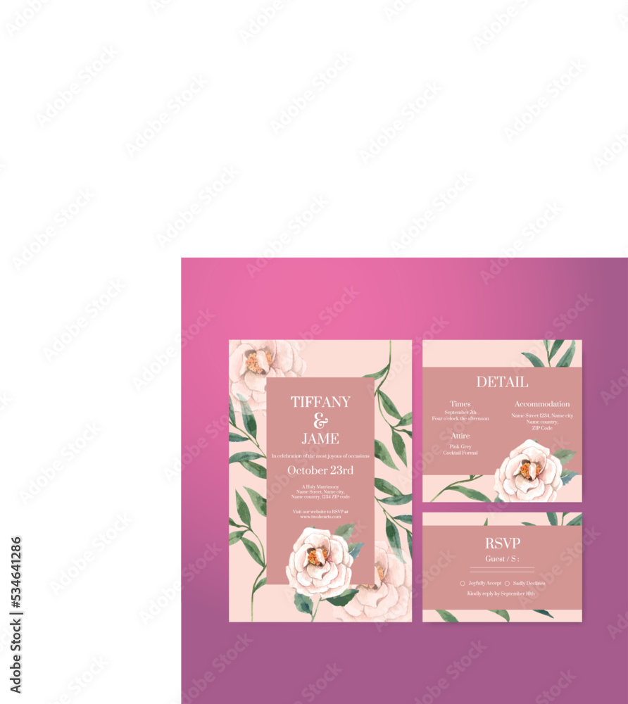 Wedding card template with gorgeous flower moody concept,watercolor style.