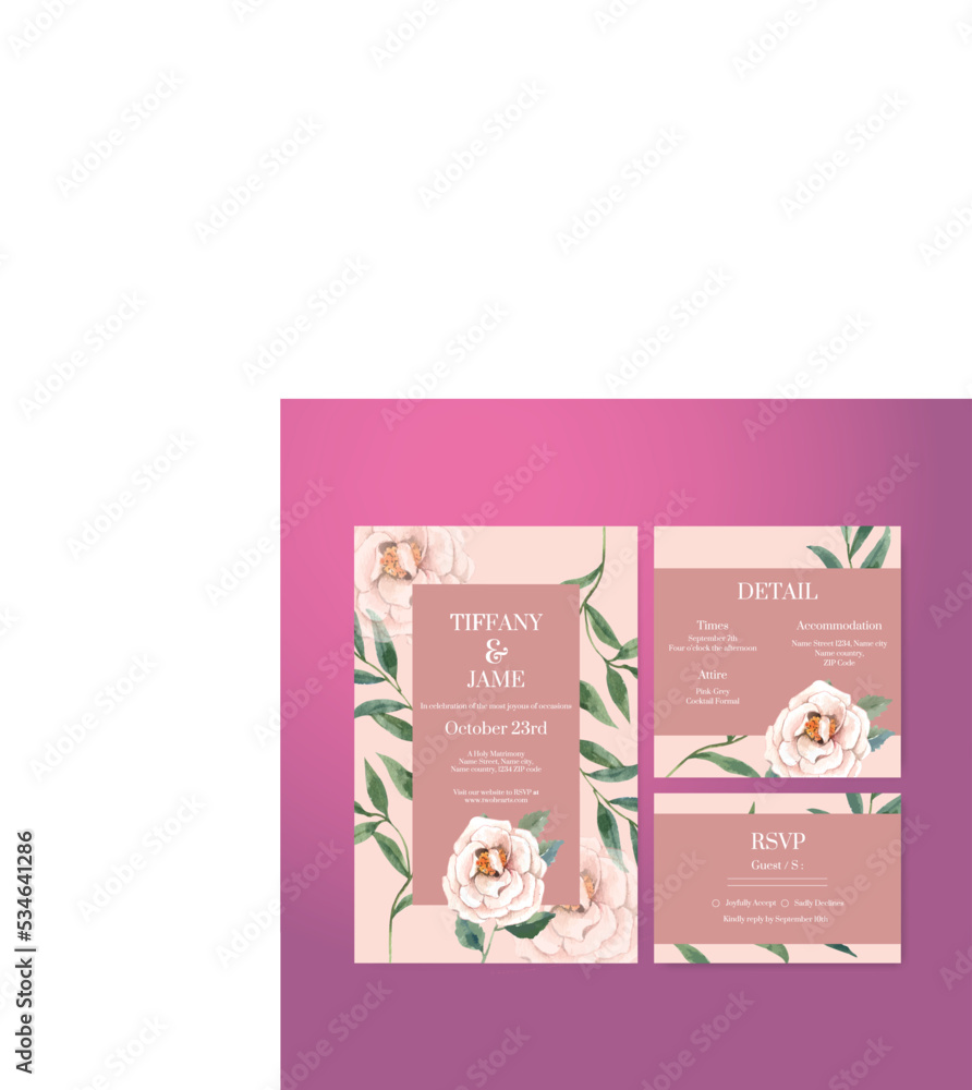 Wedding card template with gorgeous flower moody concept,watercolor style. Wedding card template with gorgeous flower moody concept,watercolor style.
