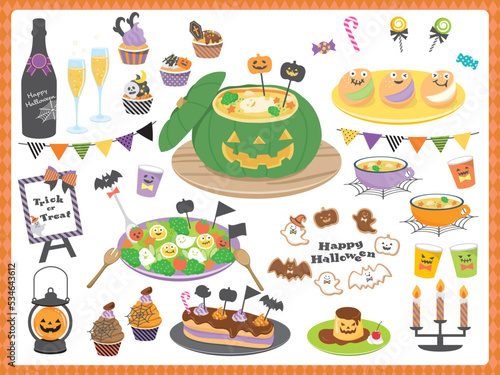 ハロウィンパーティ料理イラストセット