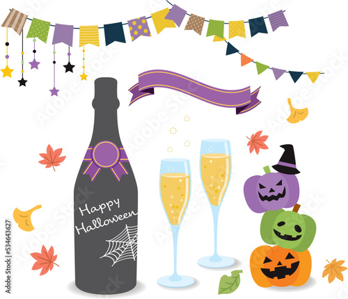 ハロウィンをシャンパンでお祝いするイメージイラスト素材