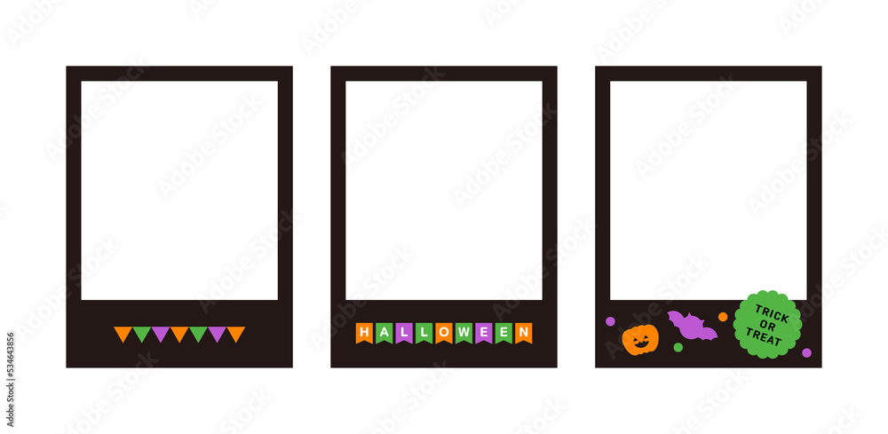 Photo frame with cute icon combination of Halloween day concept for autumn season. Label with 'trick ir treat' written on it, garland, flags, pumpkins and bats. Photo frame with cute icon combination of Halloween day concept for autumn season. Label with 'trick ir treat' written on it, garland, flags, pumpkins and bats.
