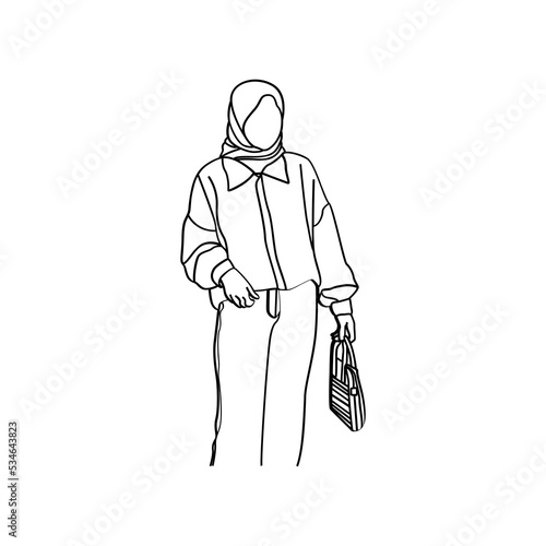 Illustration of fat woman in line art style