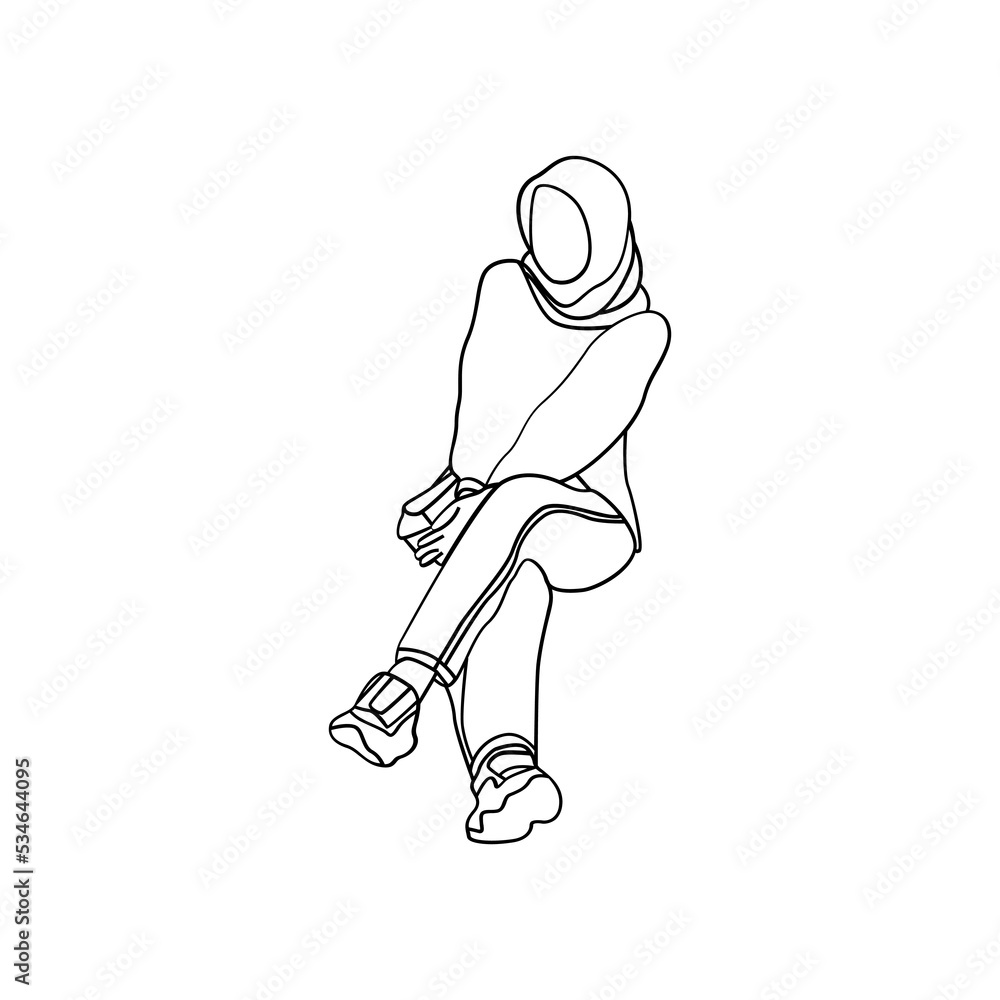 Fototapeta premium Illustration of fat woman in line art style