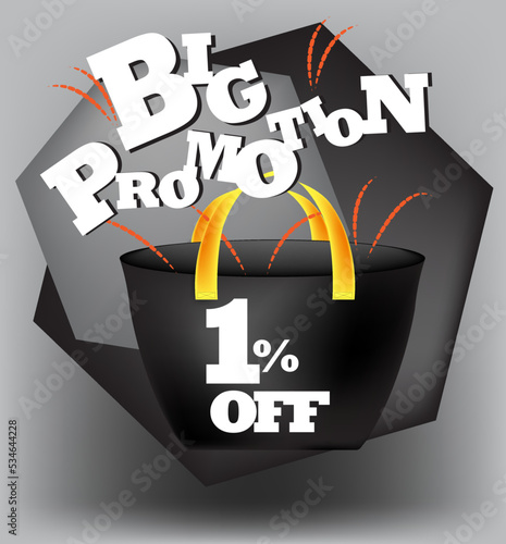BIG PROMO BANNER 1 PERCENT DISCOUNT WITH BAG AND GRAY BACKGROUND