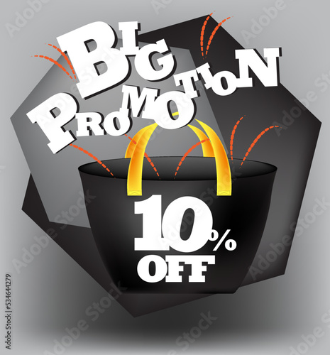 BIG PROMO BANNER 10 PERCENT DISCOUNT WITH BAG AND GRAY BACKGROUND