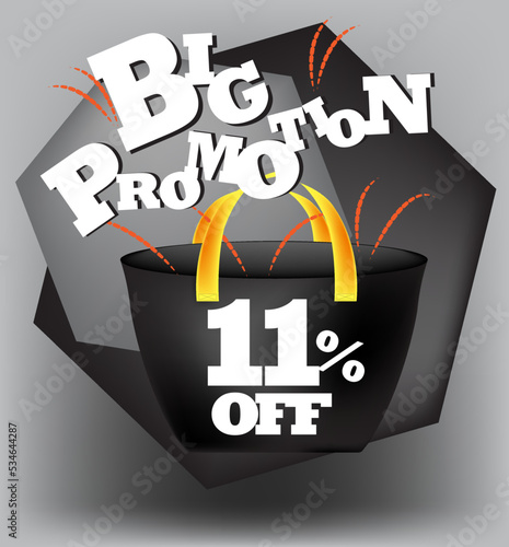 BIG PROMO BANNER 11 PERCENT DISCOUNT WITH BAG AND GRAY BACKGROUND