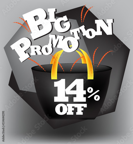 BIG PROMO BANNER 14 PERCENT DISCOUNT WITH BAG AND GRAY BACKGROUND