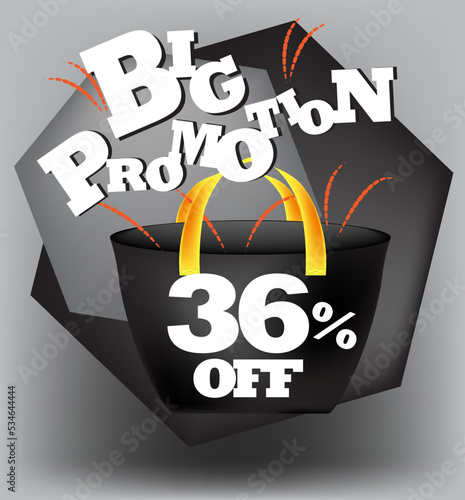 BIG PROMO BANNER 36 PERCENT DISCOUNT WITH BAG AND GRAY BACKGROUND