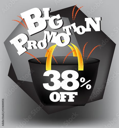 BIG PROMO BANNER 38 PERCENT DISCOUNT WITH BAG AND GRAY BACKGROUND