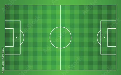 Green Soccer Field or Football Field Top View with Mowing Pattern, Realistic Football Pitch