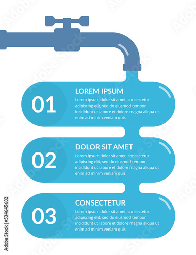 Infographic template with three elements with tap and water