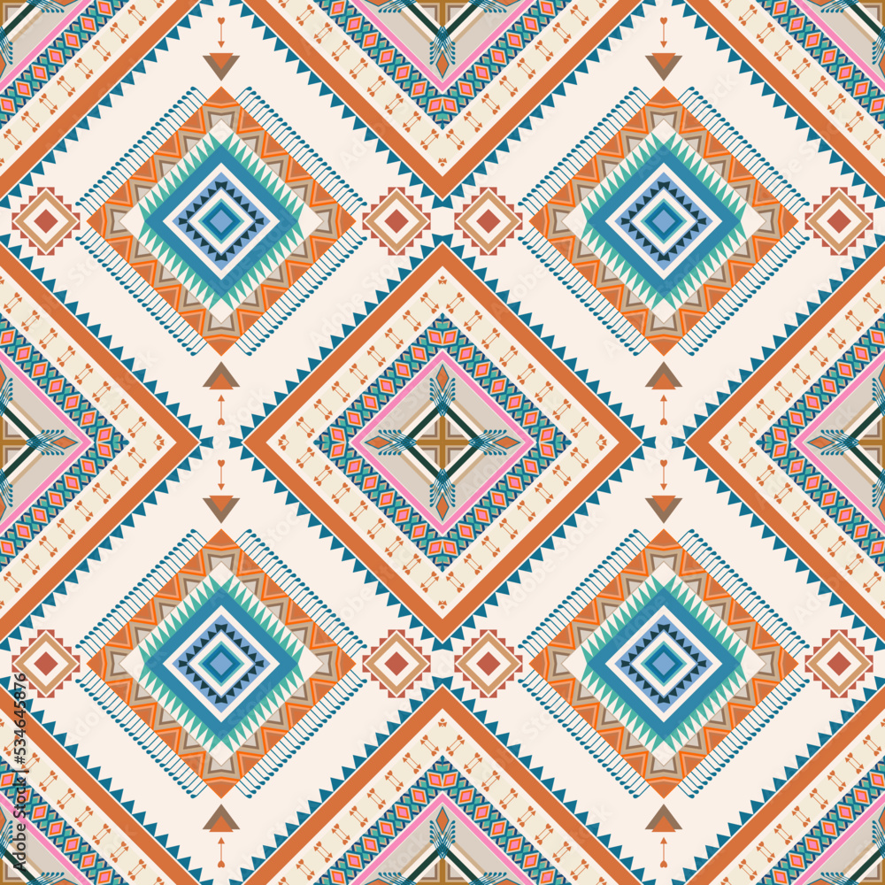 Geometric ethnic oriental seamless pattern traditional Design for background, carpet, wallpaper, clothing, wrapping, Batik, fabric, vector, illustration, boho embroidery style.