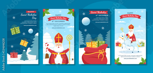 Saint Nicholas Day or Sinterklaas Social Media Stories Template Hand Drawn Cartoon Flat Illustration