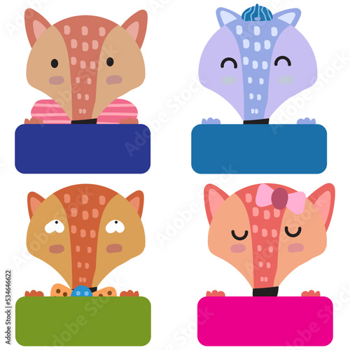 Fox Face Mood with Banner. Cute Wildlife Animal hang on Tag Vector Illustration.