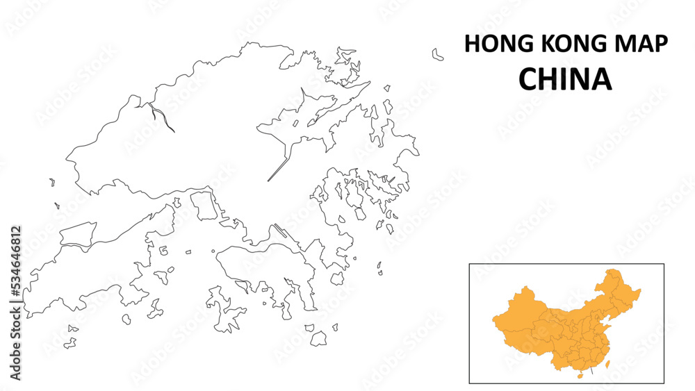 Hong Kong Map of China. Outline the state map of Hong Kong. Political map of Hong Kong with a