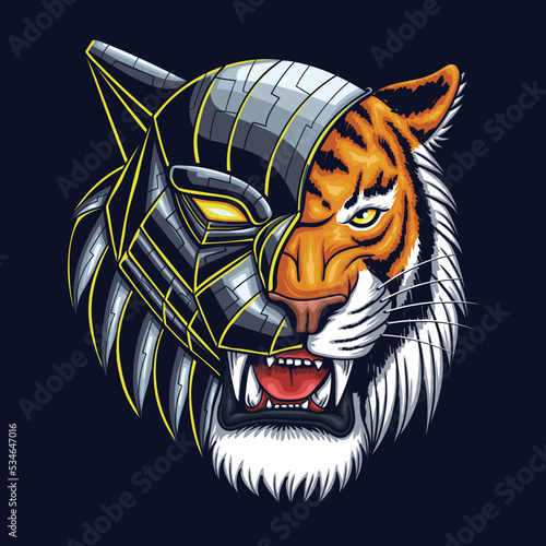 cyborg tiger head vector illustration