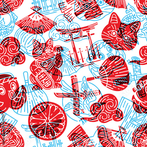 repeat, japanese style, line, japanese art, modern, classic, samurai, kitsune, print, anime, daruma, art, vector, japan, graphic, icon, traditional, symbol, vintage, celebration, flower, abstract, ret