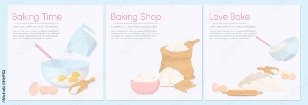 Set of baking process template with text