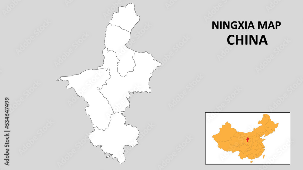Obraz premium Ningxia Map of China. Outline the state map of Ningxia. Political map of Ningxia with a black and white design.