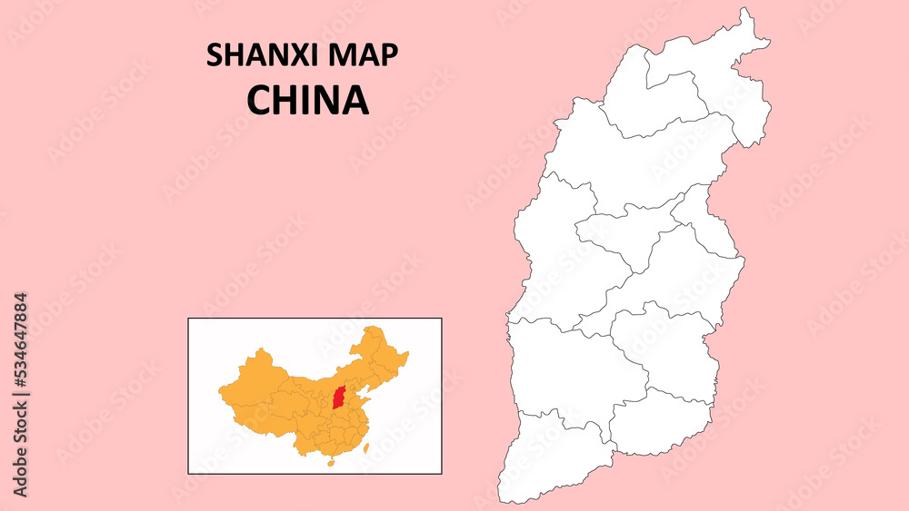 Shanxi Map of China. Outline the state map of Shanxi. Political map of Shanxi with a black and white design.