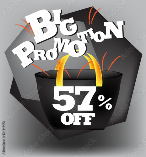 BIG PROMO BANNER 57 PERCENT DISCOUNT WITH BAG AND GRAY BACKGROUND