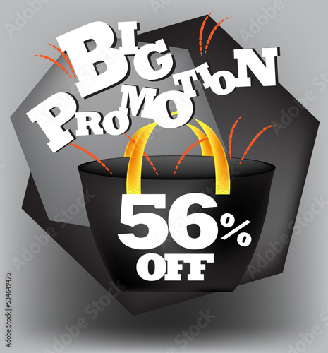 BIG PROMO BANNER 56 PERCENT DISCOUNT WITH BAG AND GRAY BACKGROUND