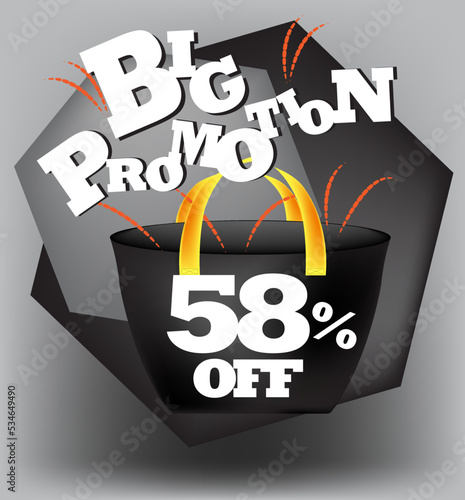 BIG PROMO BANNER 58 PERCENT DISCOUNT WITH BAG AND GRAY BACKGROUND