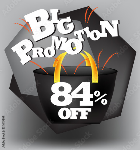BIG PROMO BANNER 84 PERCENT DISCOUNT WITH BAG AND GRAY BACKGROUND