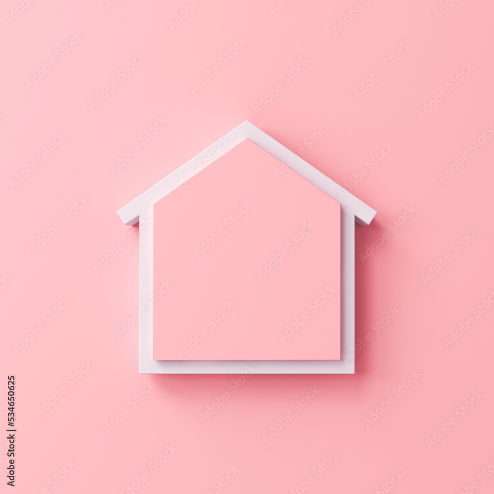 Blank 3d pink house home sign icon isolated on pink pastel color wall background with shadow minimal conceptual 3D rendering Blank 3d pink house home sign icon isolated on pink pastel color wall background with shadow minimal conceptual 3D rendering