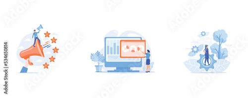 PR and marketing campaign, Website analysis, Ecology protection, set flat vector modern illustration