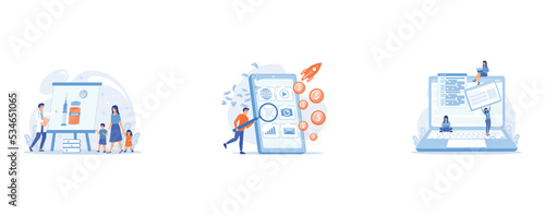 Immunity protection, preventive medicine, Digital marketing, e-commerce, A girl makes a post on big laptop, set flat vector modern illustration