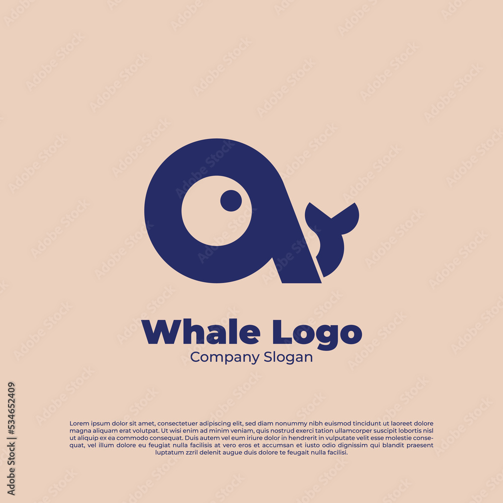 Obraz premium Letter A Whale Logo Design, Whale Incorporated Into Letter A Design Template