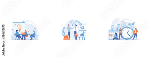 Business conference, Businessmen making agreement, Work schedule, timetable managing, set flat vector modern illustration