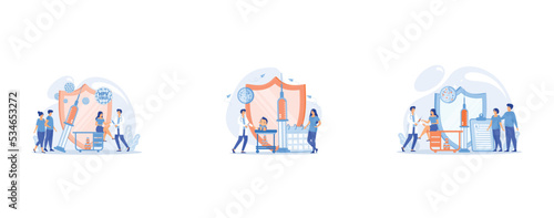 HPV infection medication, Pediatrics and childcare, Woman getting flu shot, set flat vector modern illustration