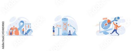 Dangerous respiratory system disease, Innovative biotechnology, Targeted marketing report, business presentation, set flat vector modern illustration