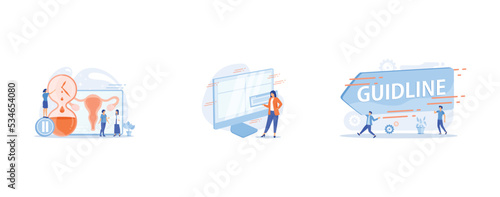 Female personal health concern, worry, Web design and content creating, Guideline and regulation, set flat vector modern illustration