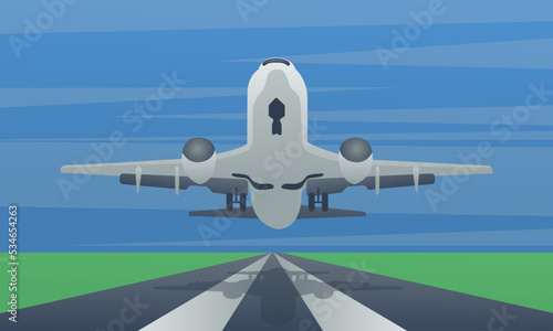 landing or taking off plane vector illustration