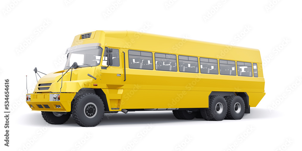 School yellow bus to transport schoolchildren to school. 3D illustration.