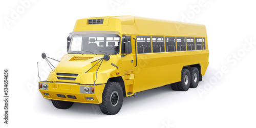 School yellow bus to transport schoolchildren to school. 3D illustration.