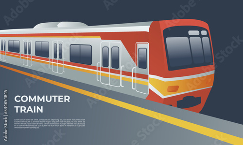 Train in metro station, empty subway platform. Vector flat illustration.