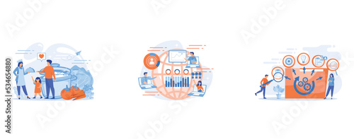 Tiny people family waiting for wife in apron cook tasty food and big pot, vegetables, Digital education, internet conference, Project life cycle, successful project management, stages of project compl
