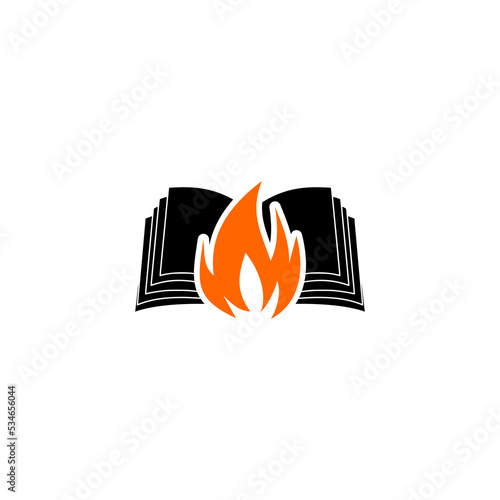 Fire and book icon design, Spirit book logo template isolated on white background