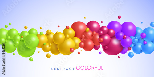 Colorful abstract 3d balls composition in different size. realistic flying spheres background
